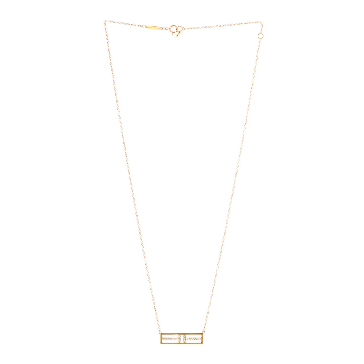 18K Yellow Gold Diamond Tiffany T Two Open Horizontal Bar Pendant