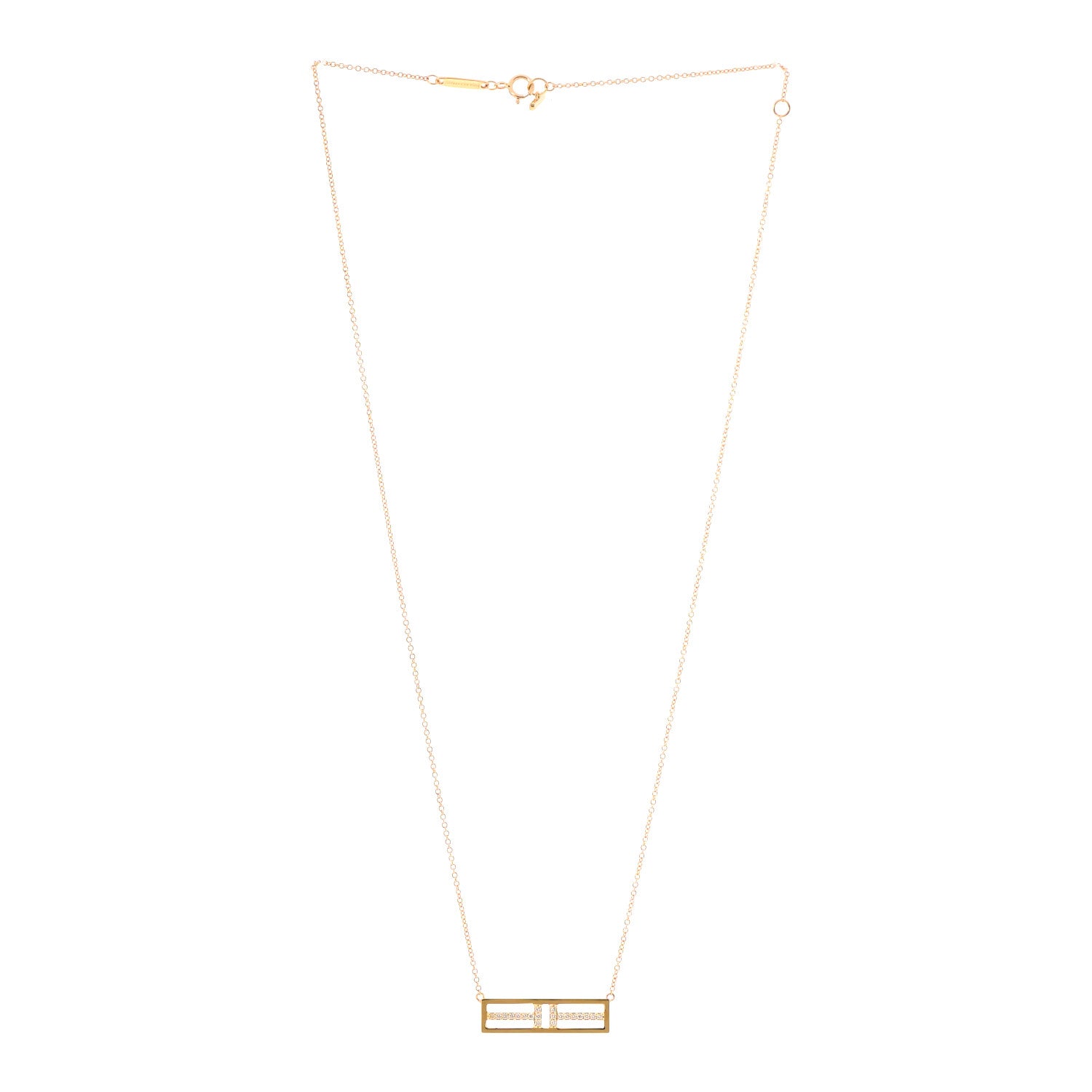 Tiffany 18K Yellow Gold Diamond Tiffany T Two Open Horizontal Bar Pendant 3 of 7