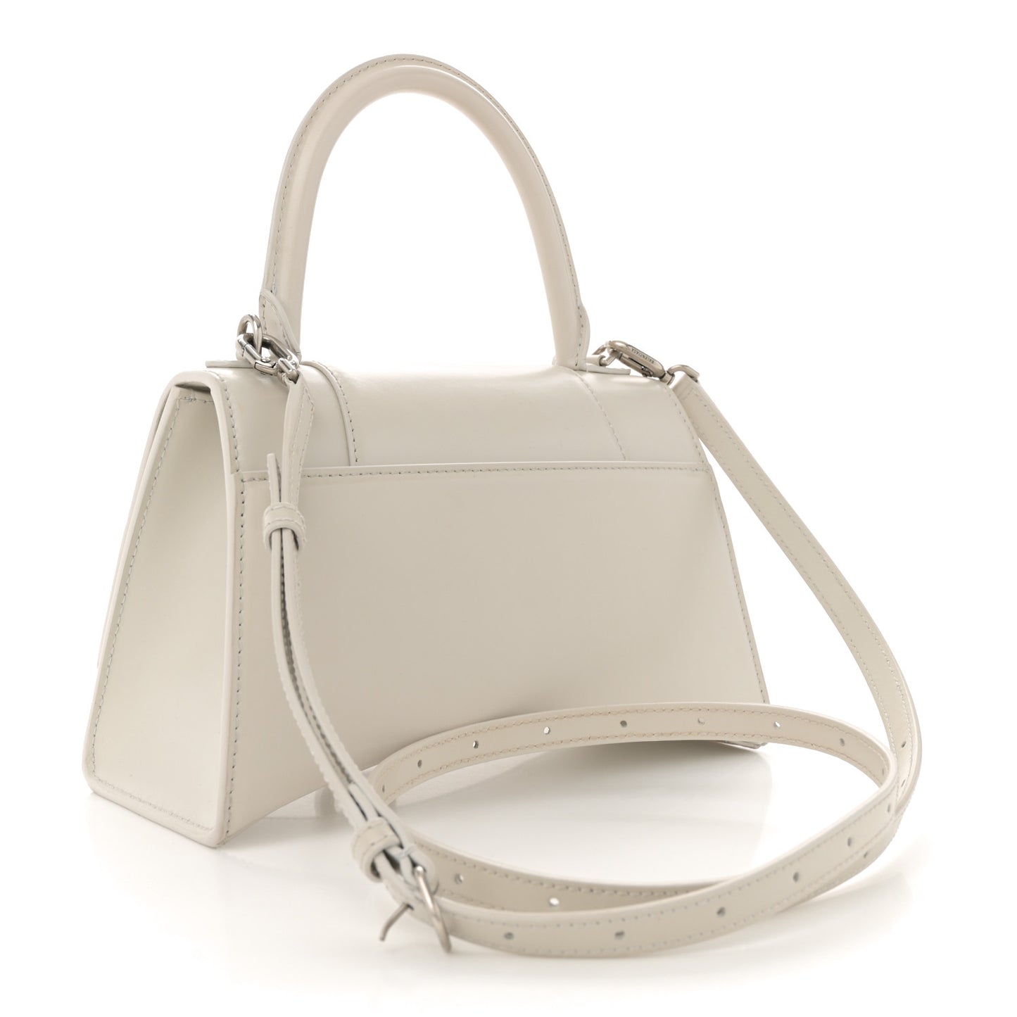 Shiny Box Calfskin Tonal B Small Hourglass Top Handle Bag Chalky White
