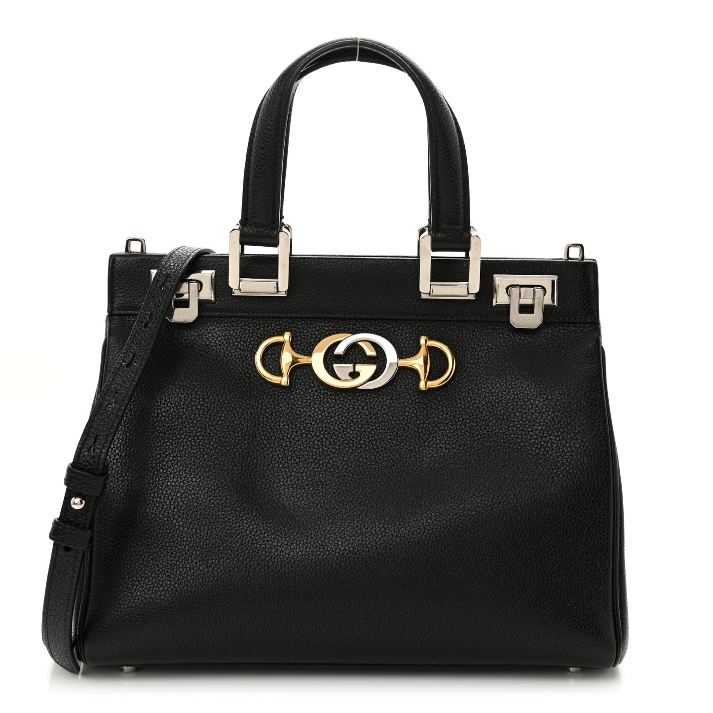 Grainy Calfskin Small Zumi Top Handle Bag Black