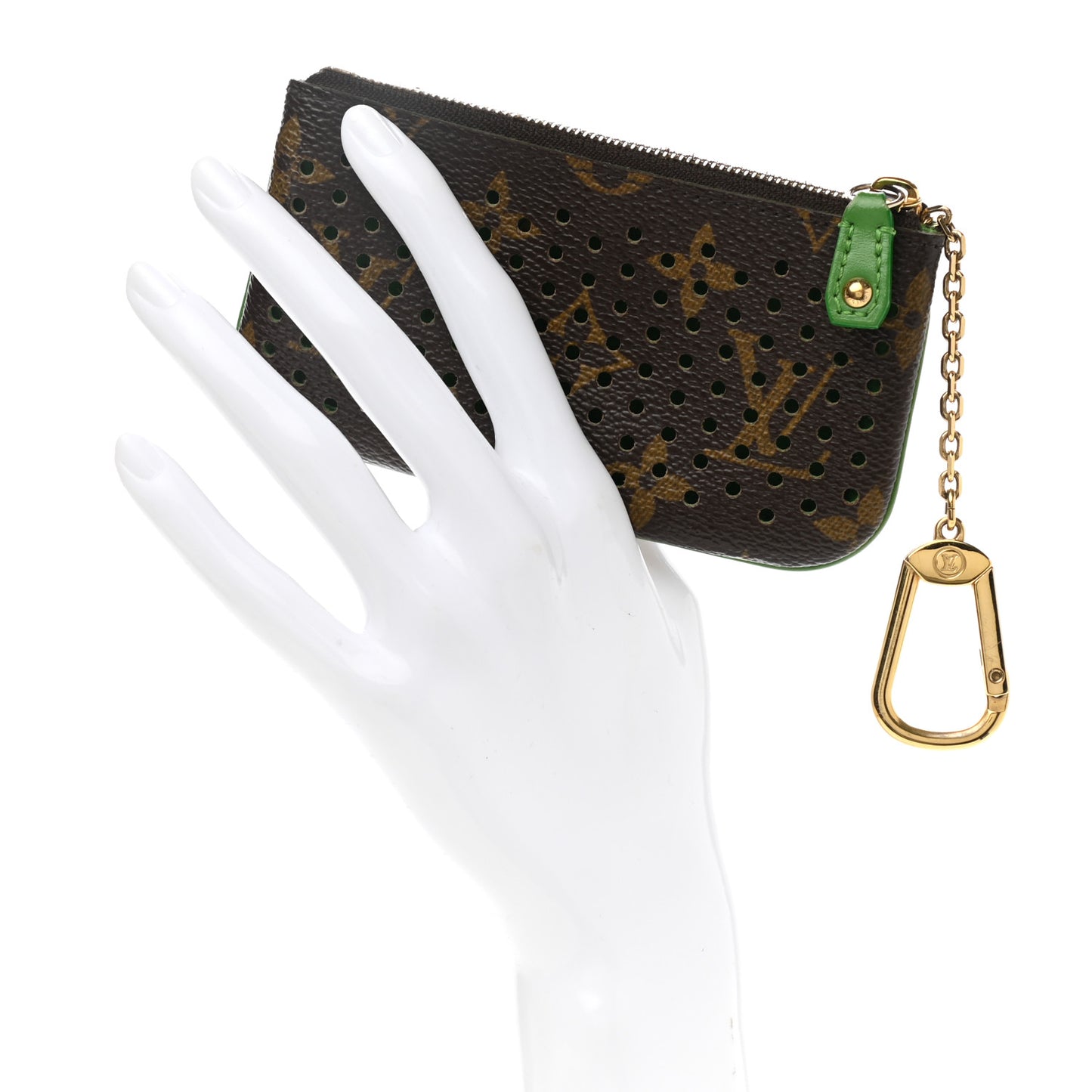 Monogram Perforated Key Pouch Green