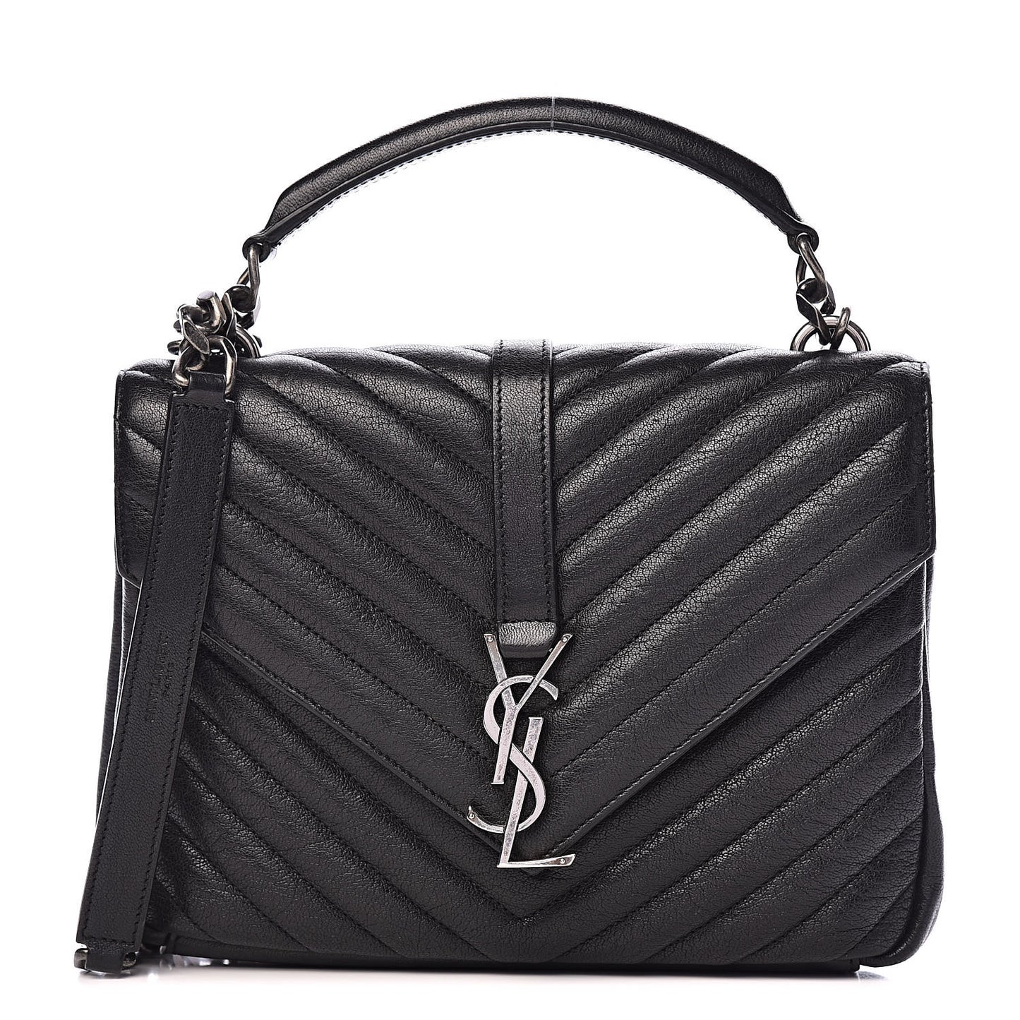 Sheepskin Matelasse Chevron Monogram Medium College Bag Black
