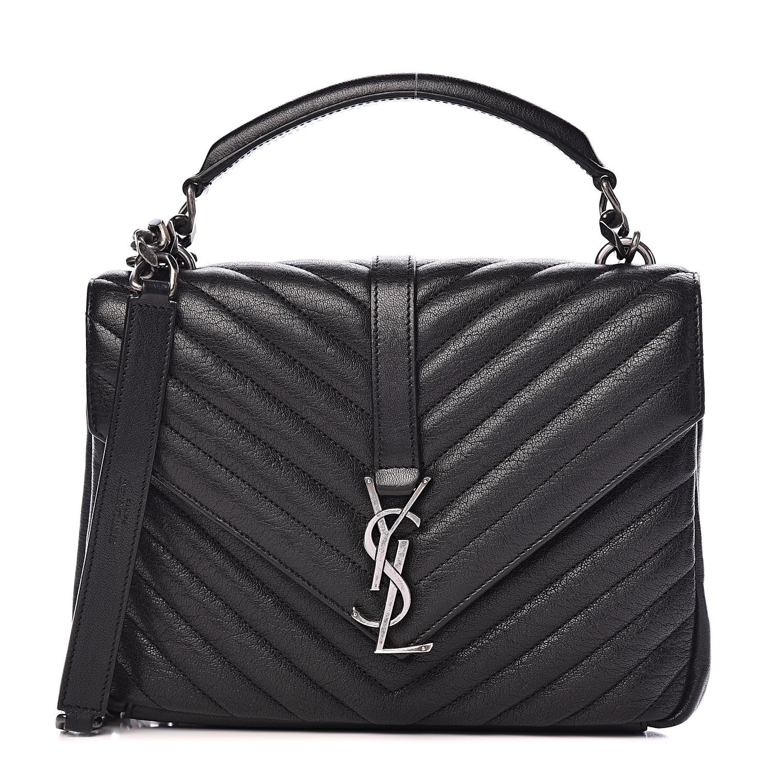 Saint Laurent Sheepskin Matelasse Chevron Monogram Medium College Bag Black 1 of 11