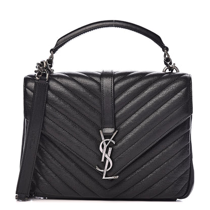 Saint Laurent Sheepskin Matelasse Chevron Monogram Medium College Bag Black 1 of 11