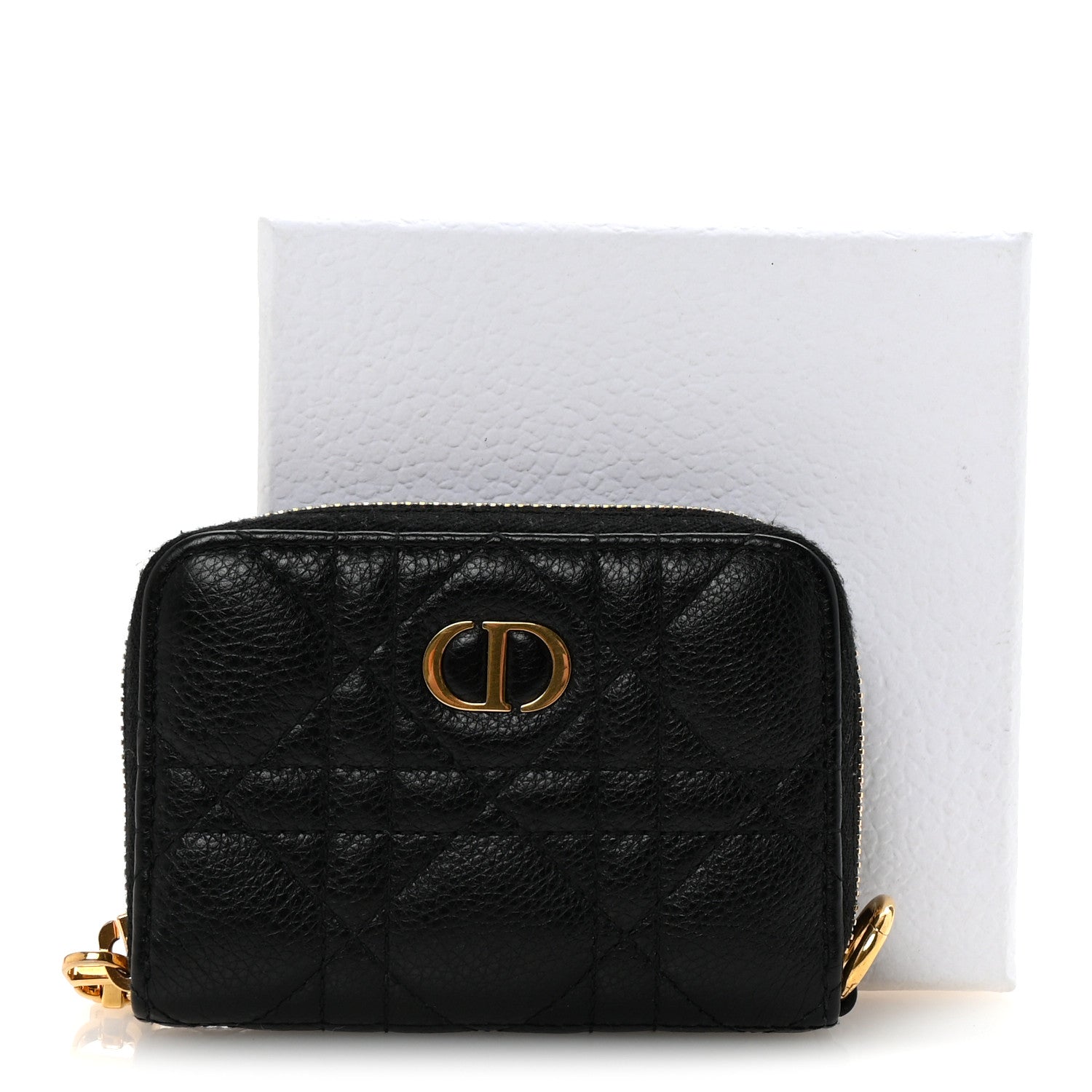Christian Dior Grained Calfskin Supple Cannage Caro Compact Zip Card Wallet Black 7 of 7