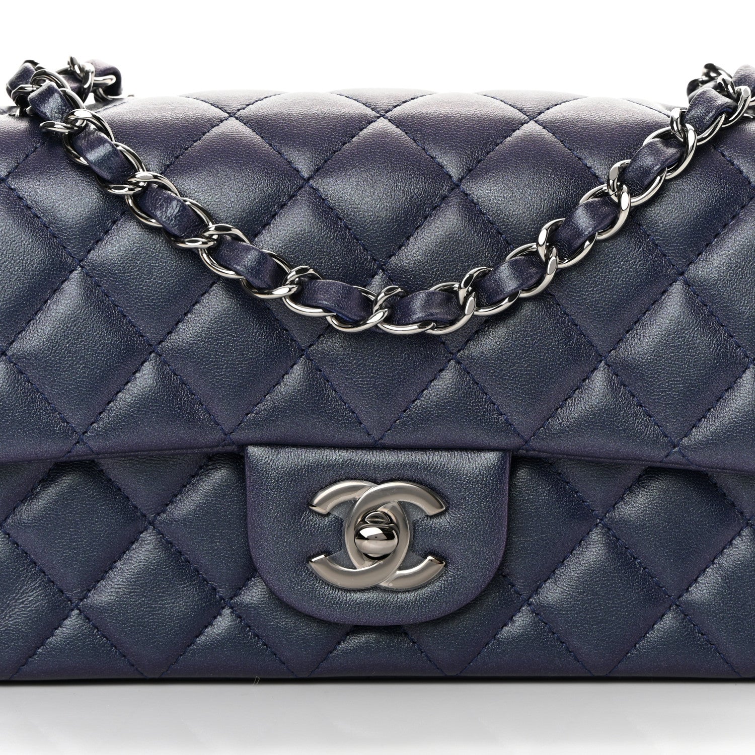 Chanel Iridescent Lambskin Quilted Mini Rectangular Flap Dark Purple 8 of 10