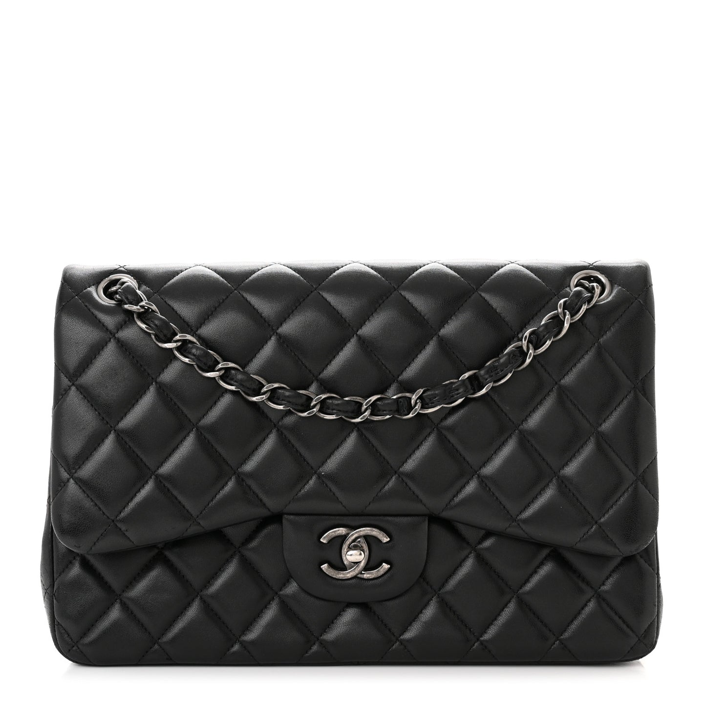 Lambskin Quilted Jumbo Double Flap Black