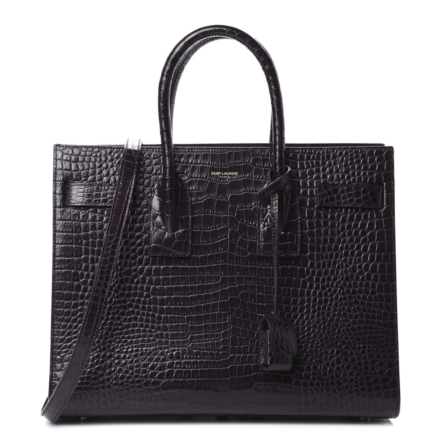 Calfskin Crocodile Embossed Small Sac De Jour Prune