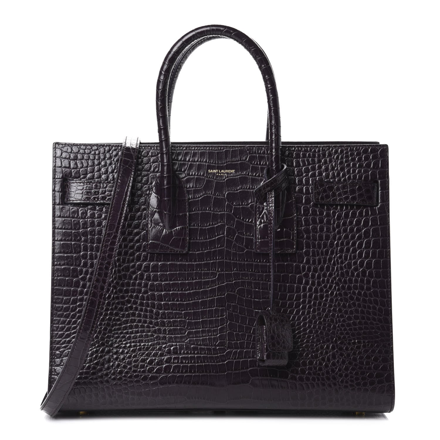 Saint Laurent Calfskin Crocodile Embossed Small Sac De Jour Prune 1 of 9