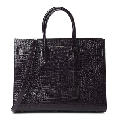 Saint Laurent Calfskin Crocodile Embossed Small Sac De Jour Prune 1 of 9