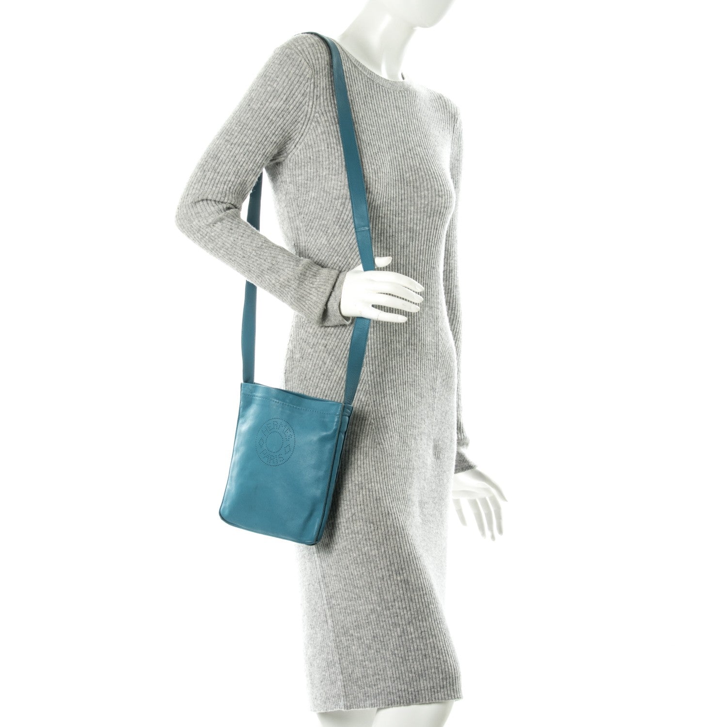 Hermes Lambskin Clou De Selle Pouch Blue Jean 2 of 7