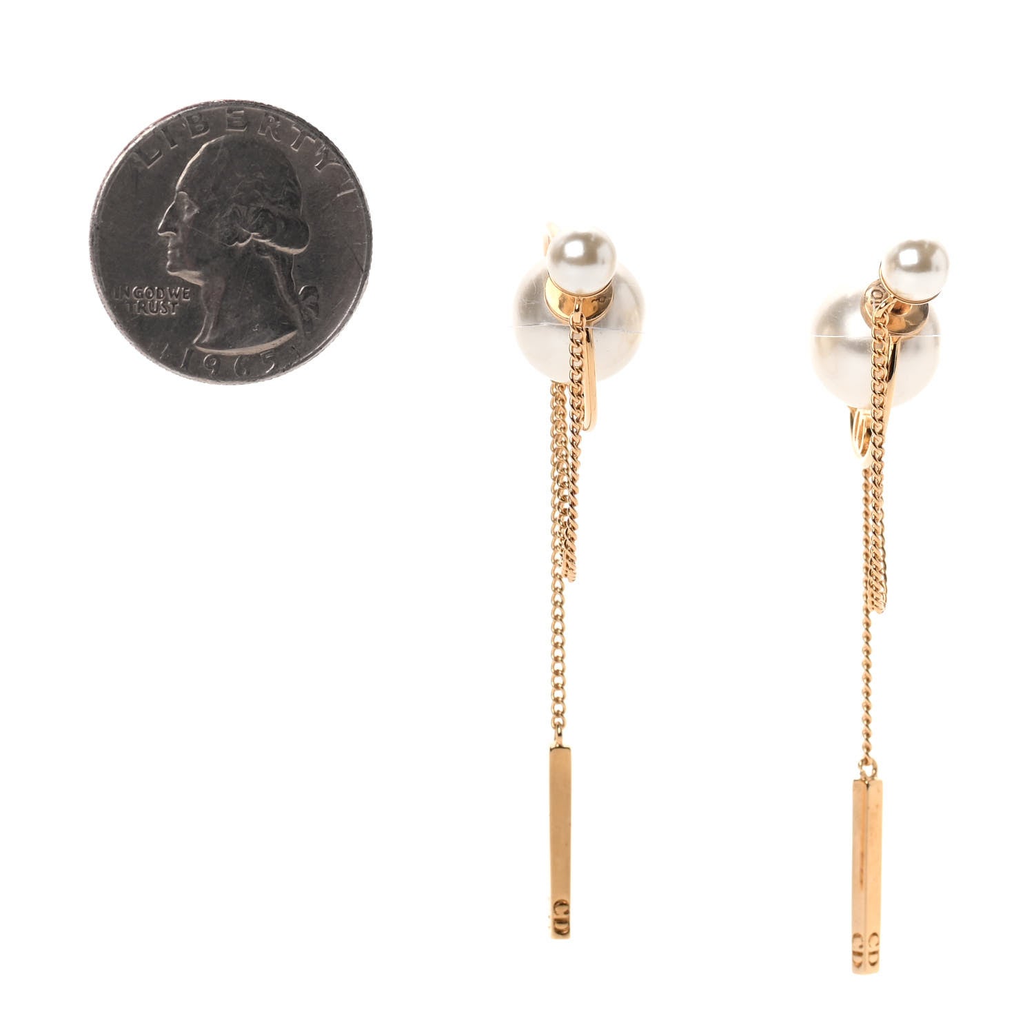 Christian Dior Pearl Tribales Dangle Chain Earrings Gold 2 of 3