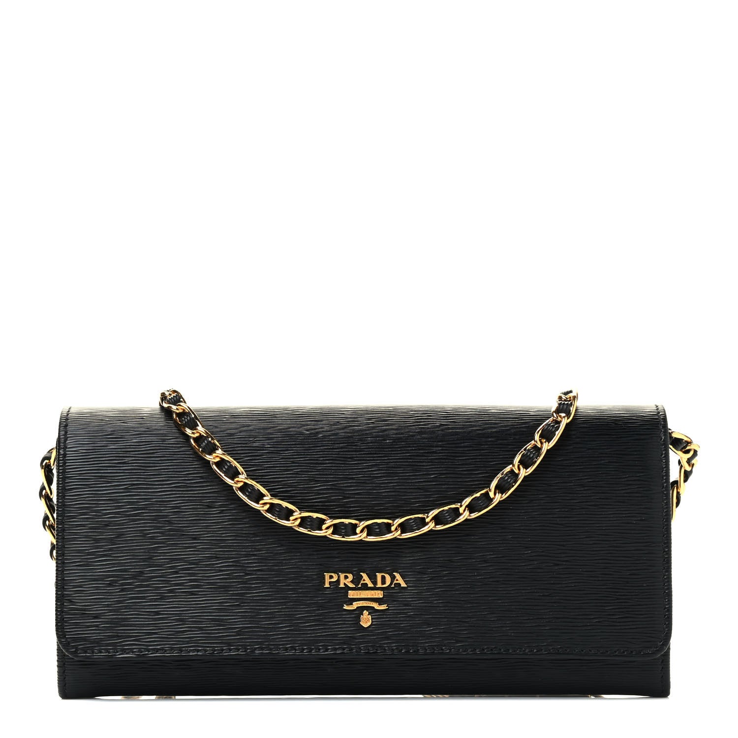 Prada Vitello Move Metal Oro Chain Wallet Black 1 of 8