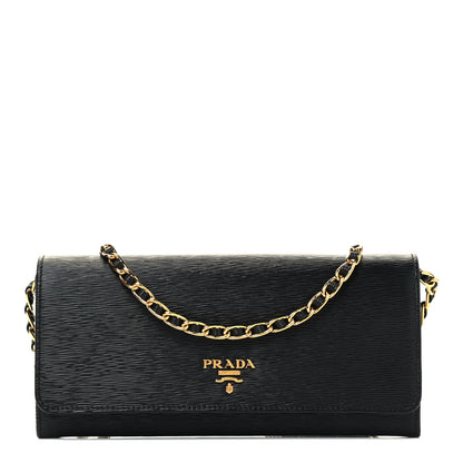 Prada Vitello Move Metal Oro Chain Wallet Black 1 of 8
