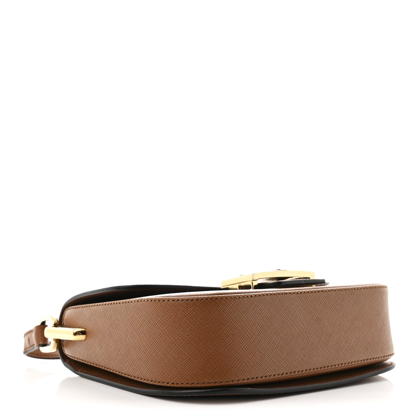 Saffiano Lux Embleme Flap Shoulder Bag Cognac