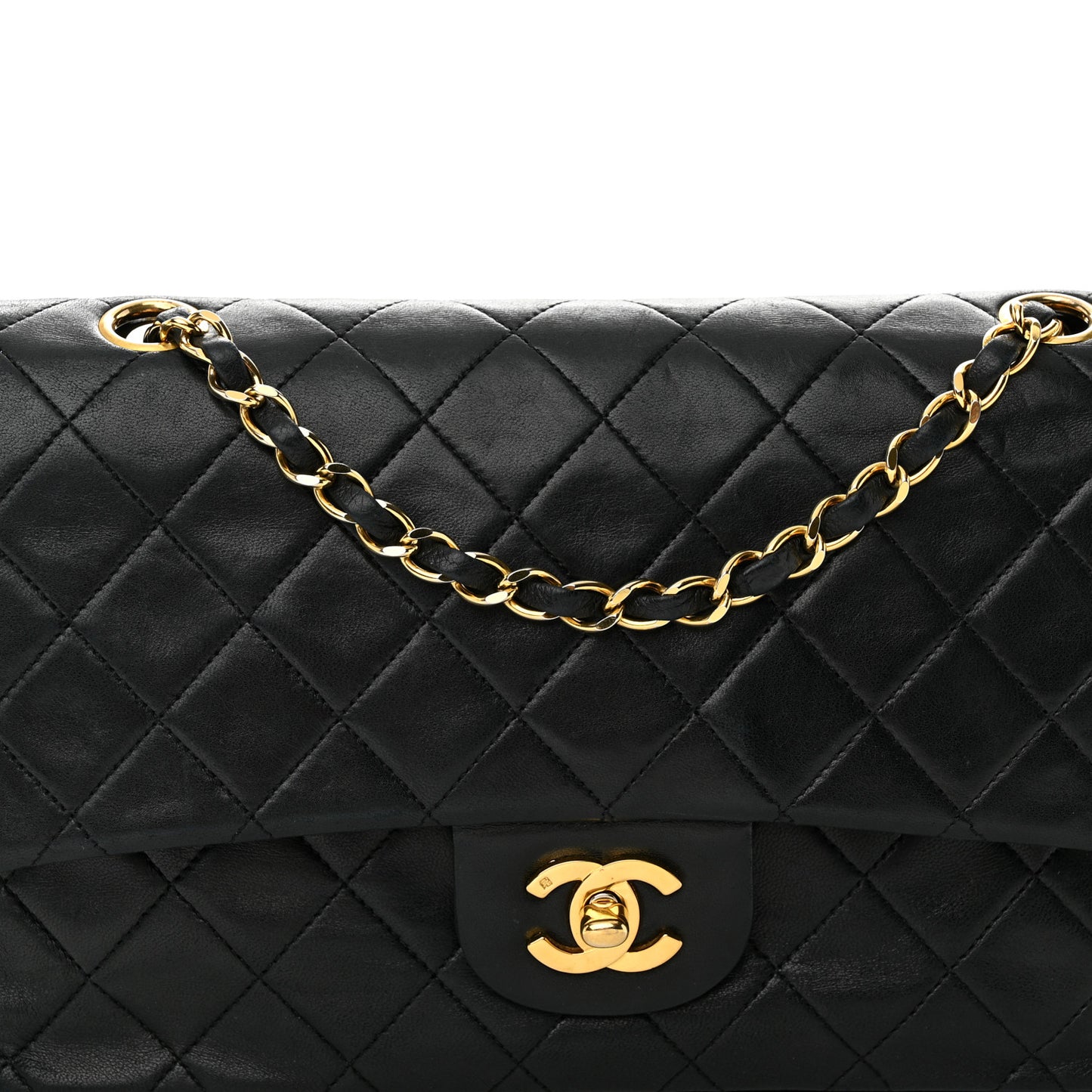 Lambskin Quilted Medium Double Flap Black