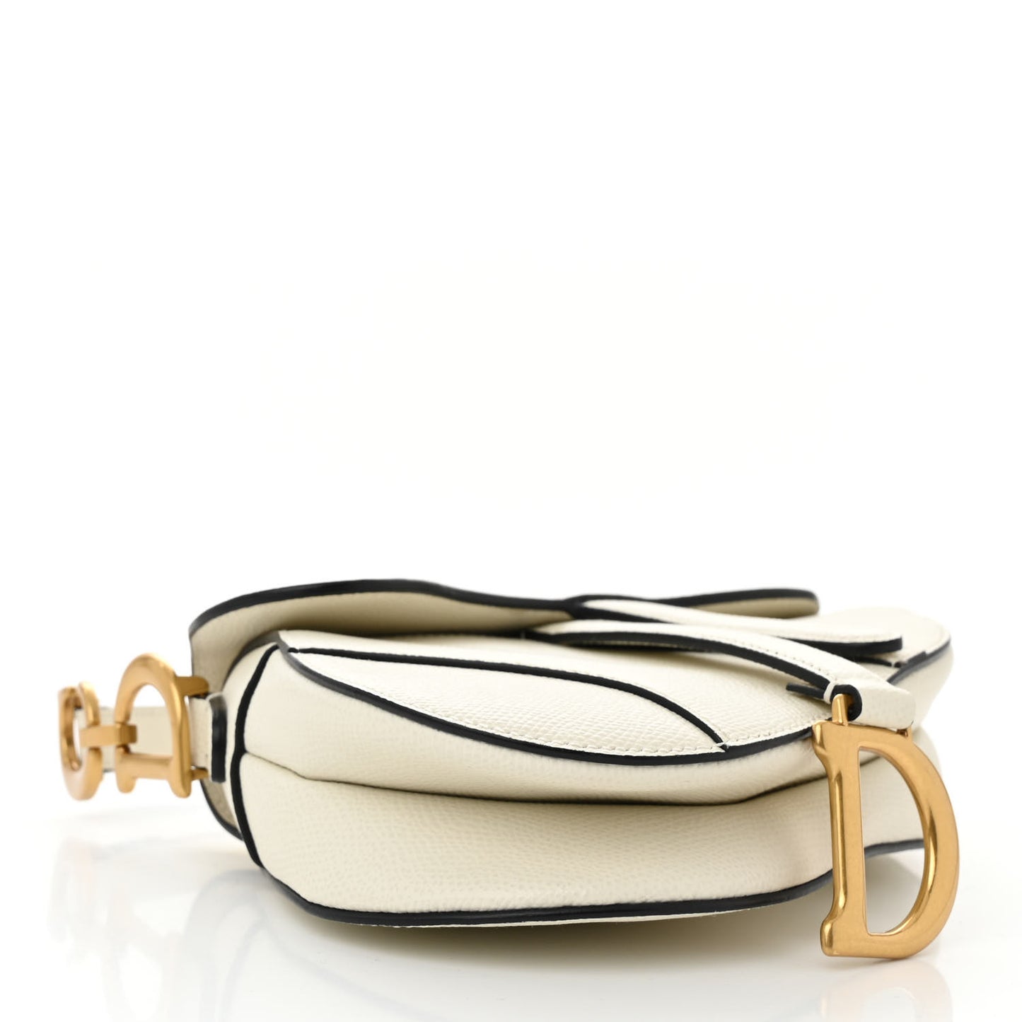 Grained Calfskin Mini Saddle Bag White