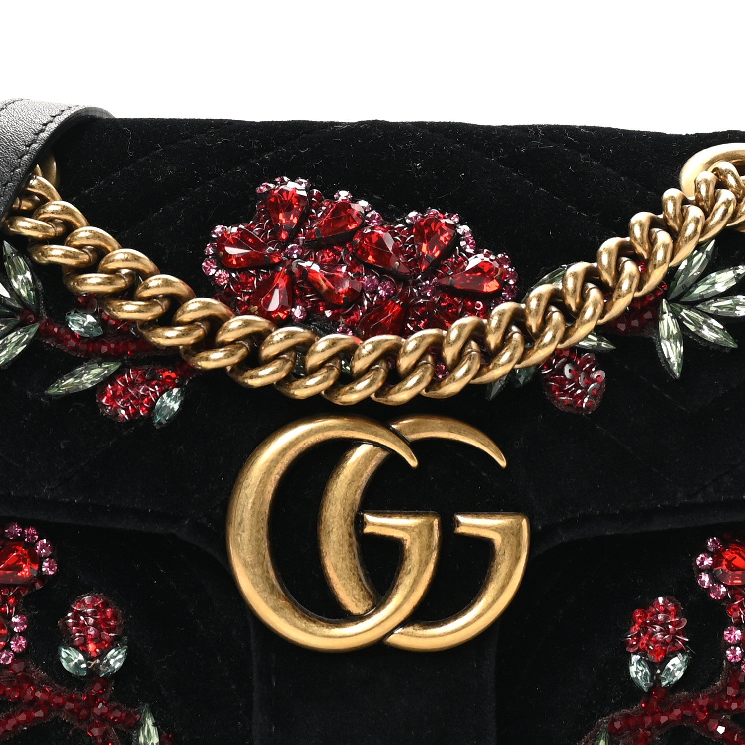Gucci Velvet Matelasse Embroidered Mini GG Marmont Shoulder Bag Black 8 of 10