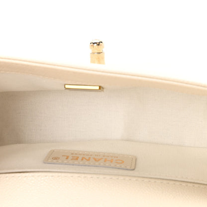 Chanel Caviar Chevron Quilted Small Boy Flap White 5 of 11