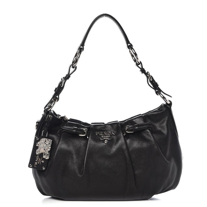 Prada Soft Calf Pleated Hobo Black 1 of 7