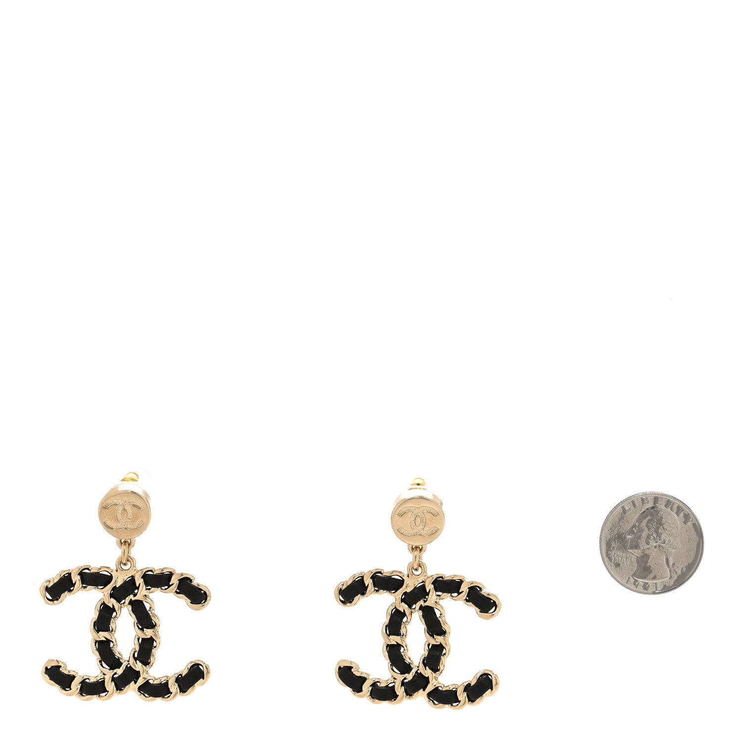 Chanel Lambskin Chain CC Drop Earrings Black Gold 2 of 5