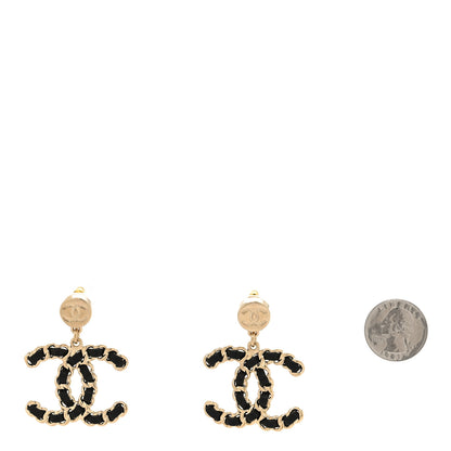 Chanel Lambskin Chain CC Drop Earrings Black Gold 2 of 5