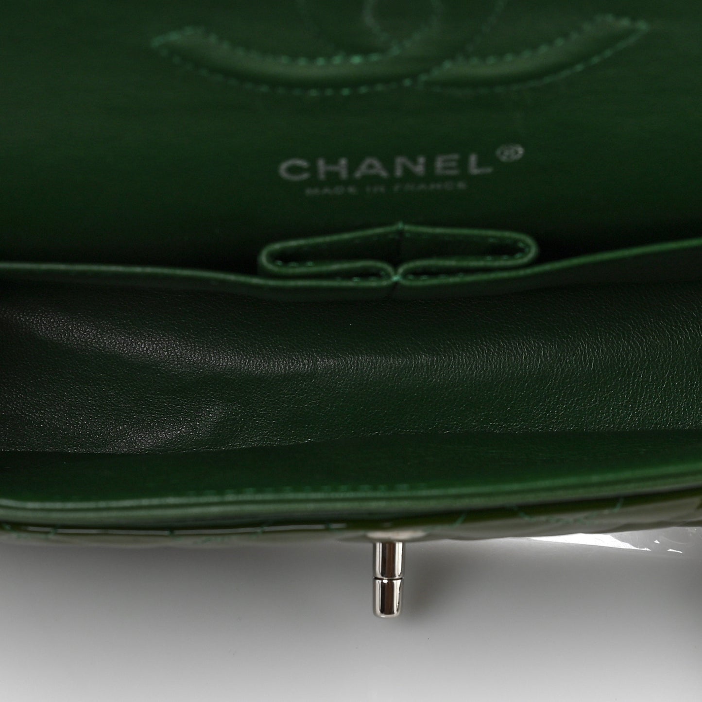 Patent Calfskin Quilted Medium Double Flap Green