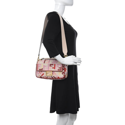 Fendi Canvas Vitello King FF Embroidered Baguette Rosa Quarzo Bloody Mary Multicolor 2 of 8