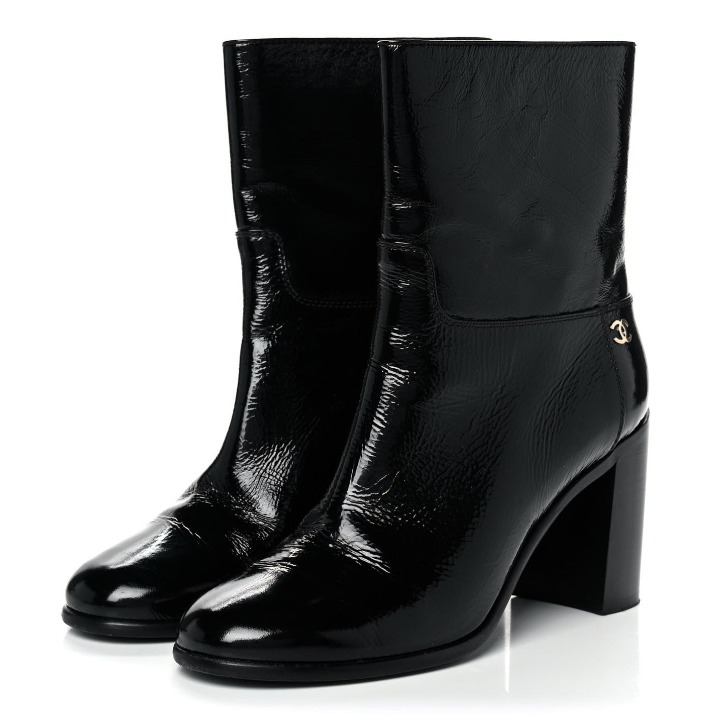 Crackled Calfskin CC Short Boots 39.5 Black