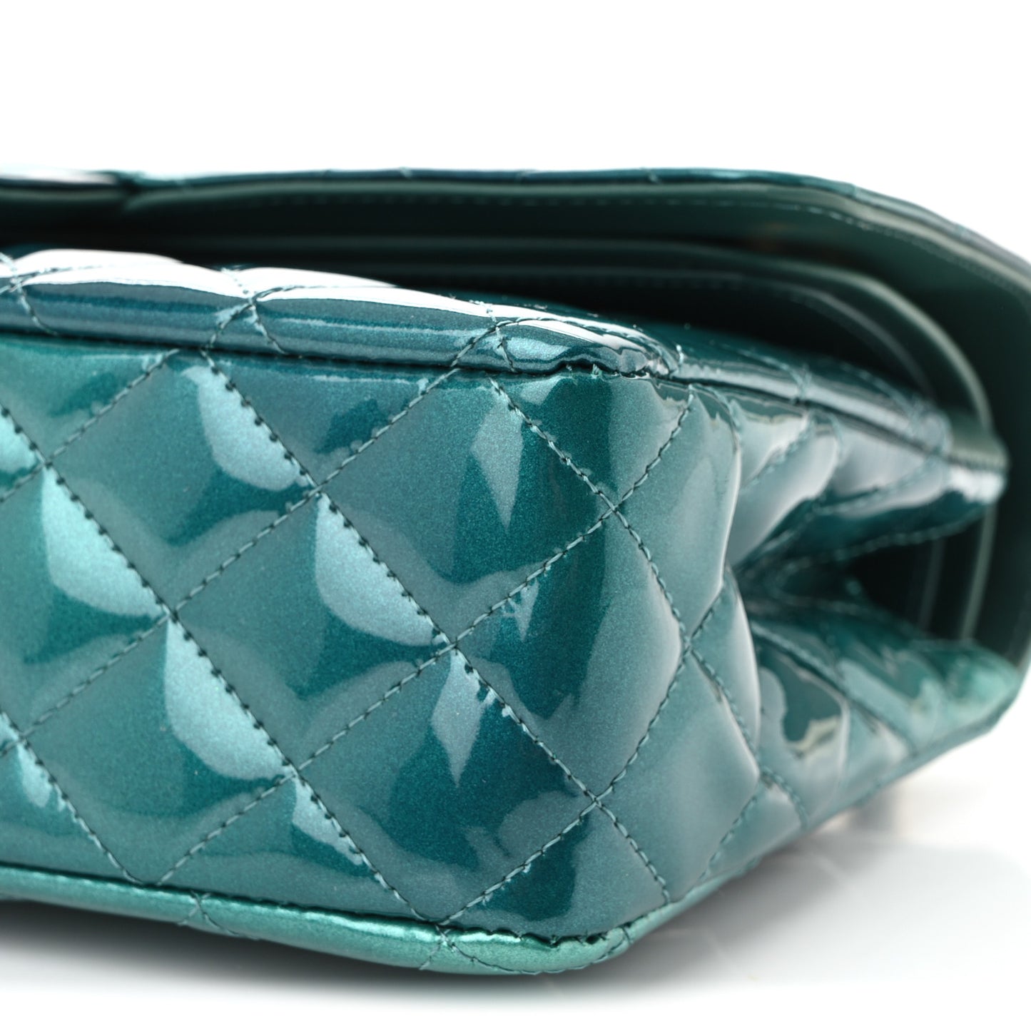 Shaded Patent Calfskin Quilted Medium Double Flap Green Blue