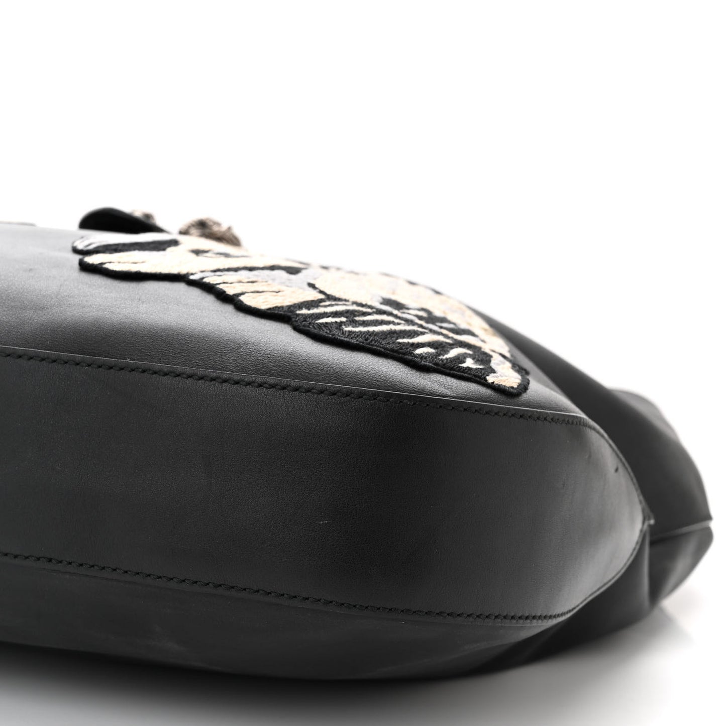 Calfskin Web Dog Embroidered Large Dionysus Hobo Black