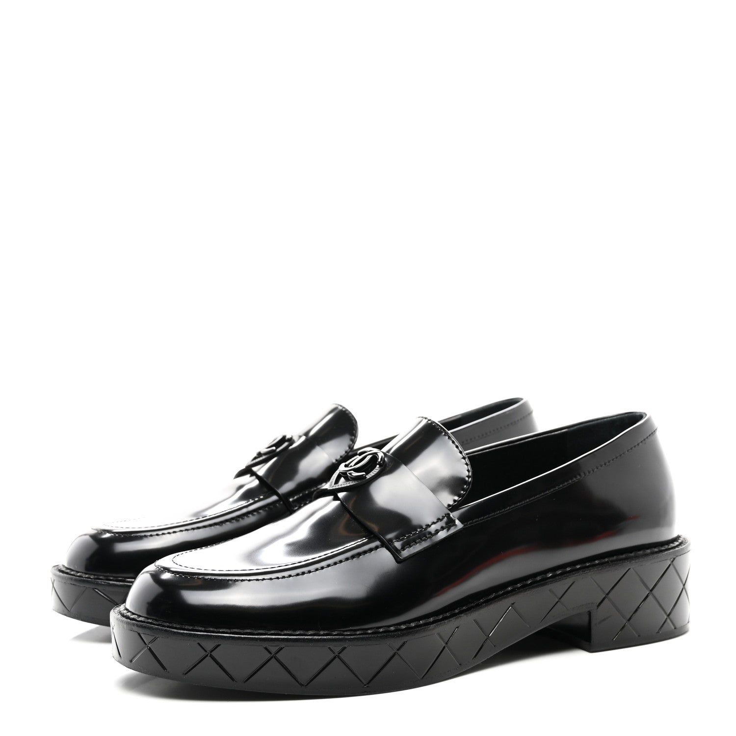 Chanel Shiny Calfskin Quilted CC Mocassin Loafers 41 Black 3 of 10