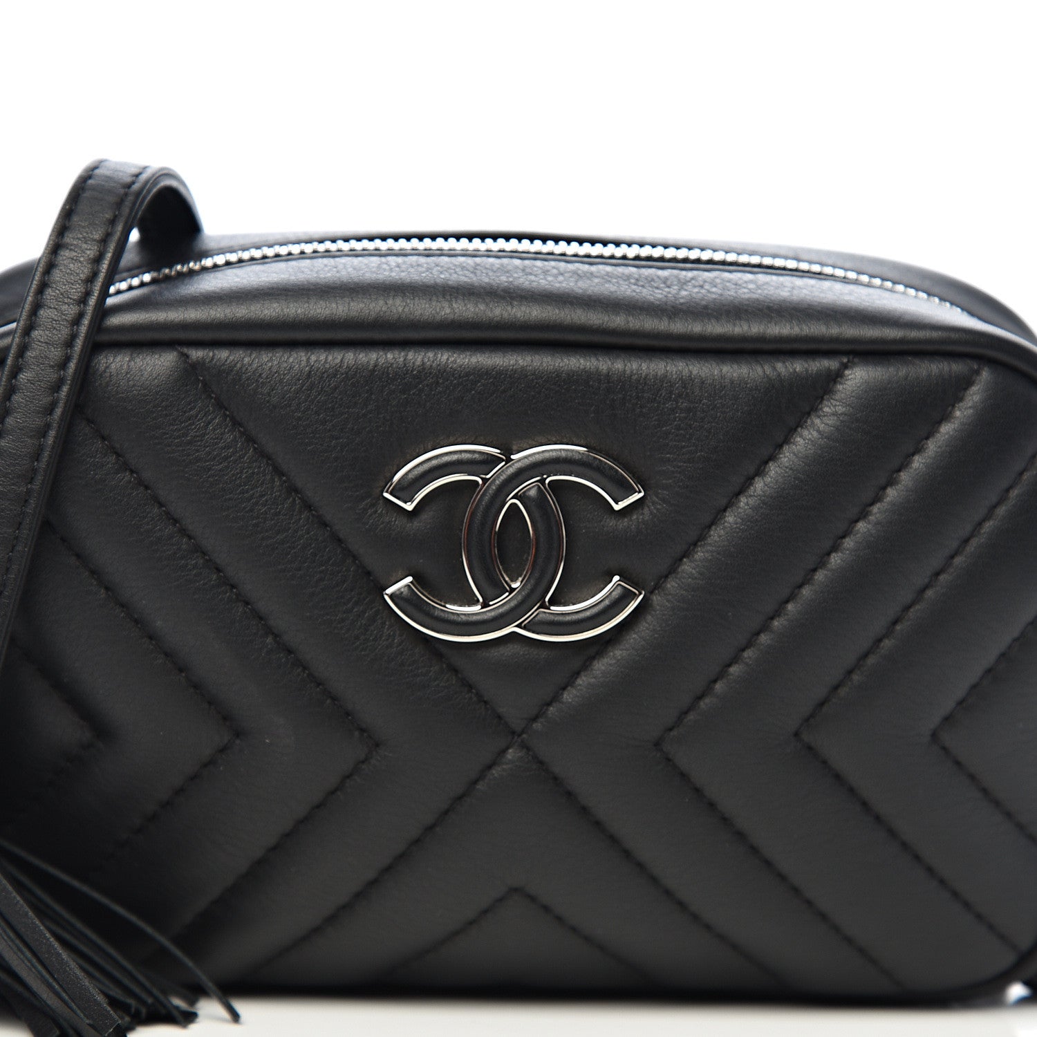 Chanel Calfskin Diagonal Chevron Quilted Tassel Camera Case Black 9 of 9
