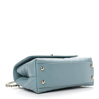 Chanel Caviar Chevron Quilted Mini Coco Handle Flap Sky Blue 4 of 11