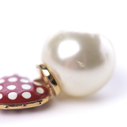 Christian Dior Pearl Heart Dioramour Tribal Earrings Gold Red 3 of 4