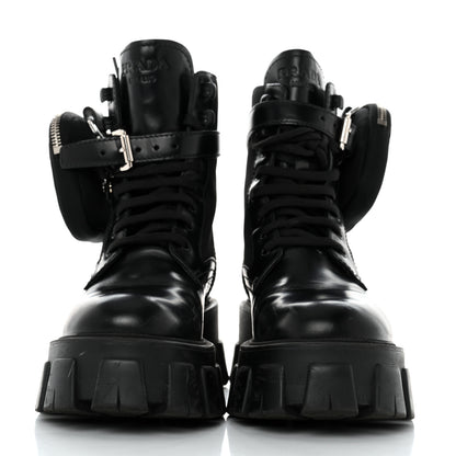 Prada Spazzolato Rois Nylon Metal Triangle Logo Monolith Pouch Pocket 55mm Boots 36 Black 2 of 8