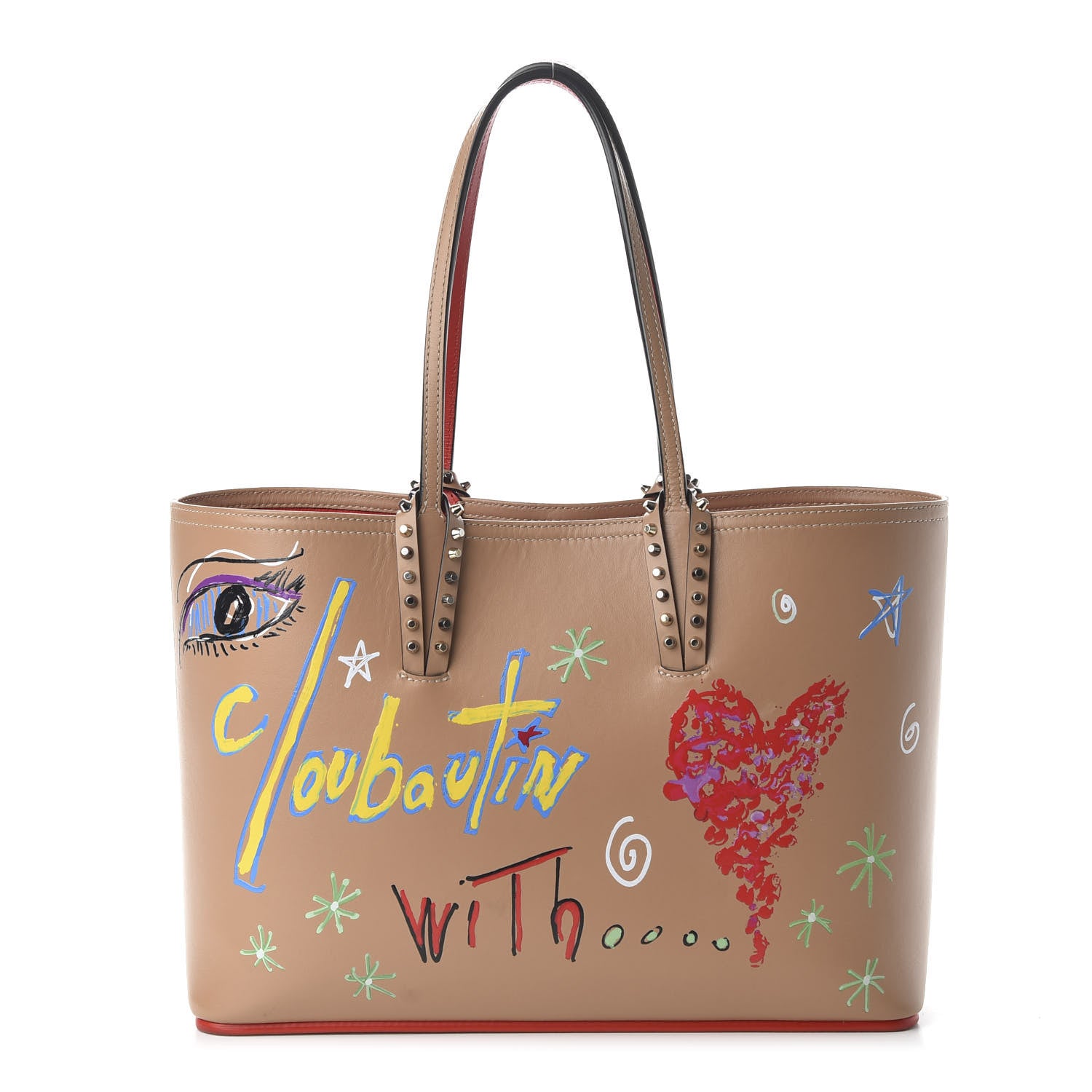 Christian Louboutin Calfskin Loubitag Spikes Small East West Cabata Tote Nude 1 of 11
