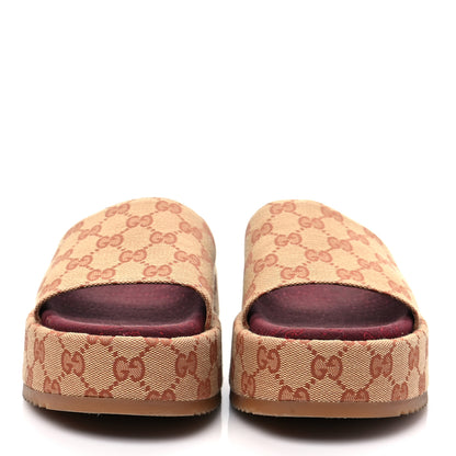 Gucci Canvas GG Monogram Angelina Platform Slide Sandals 39.5 Beige Ruggine 2 of 9