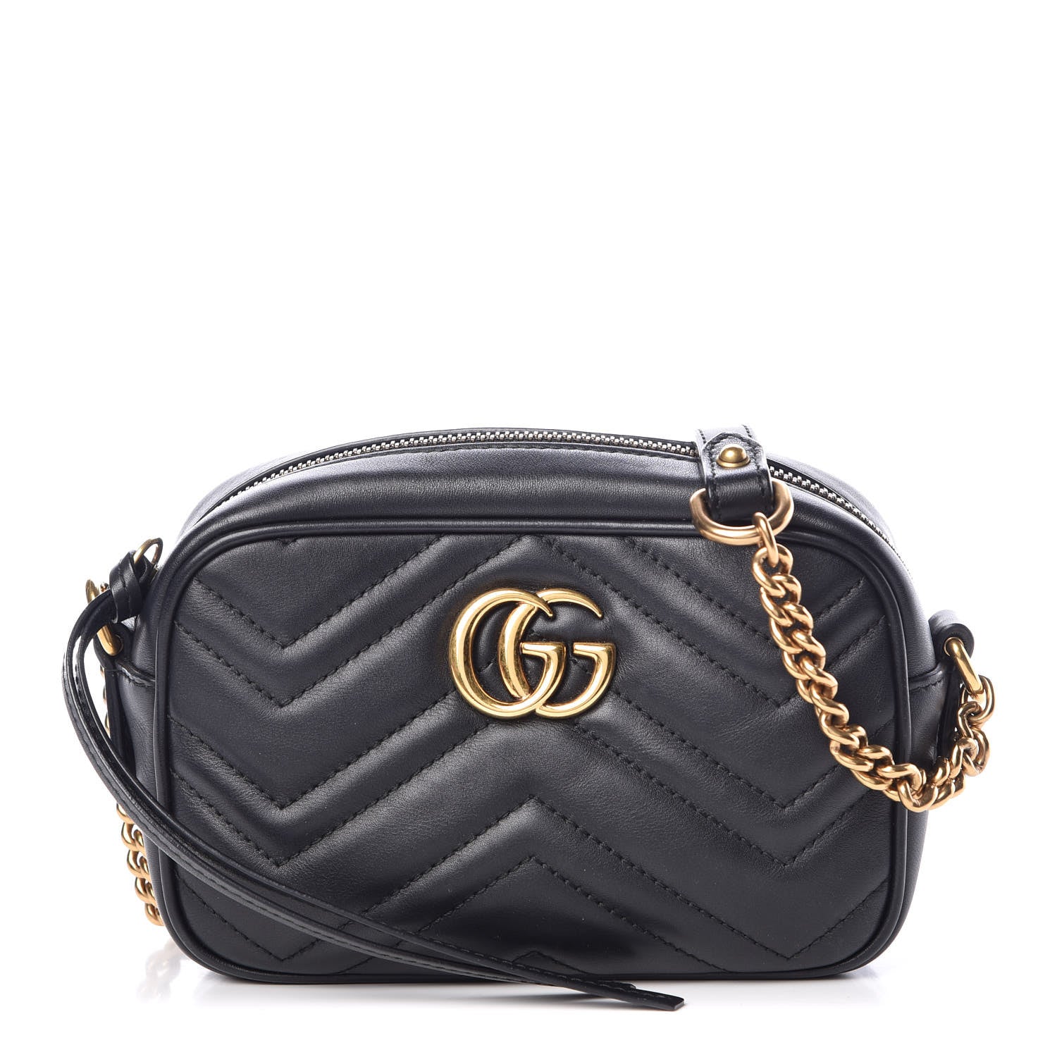 Gucci Calfskin Matelasse Mini GG Marmont Chain Shoulder Bag Black 1 of 12