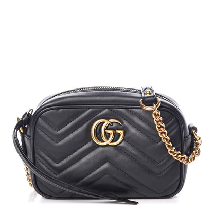 Gucci Calfskin Matelasse Mini GG Marmont Chain Shoulder Bag Black 1 of 12