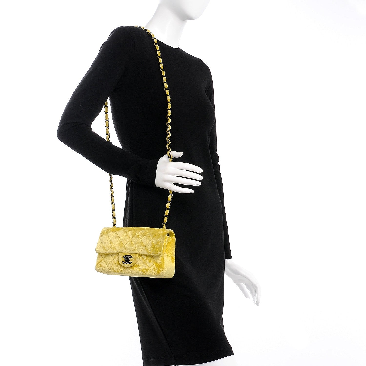 Chanel Velvet Quilted Mini Rectangular Flap Yellow 2 of 7