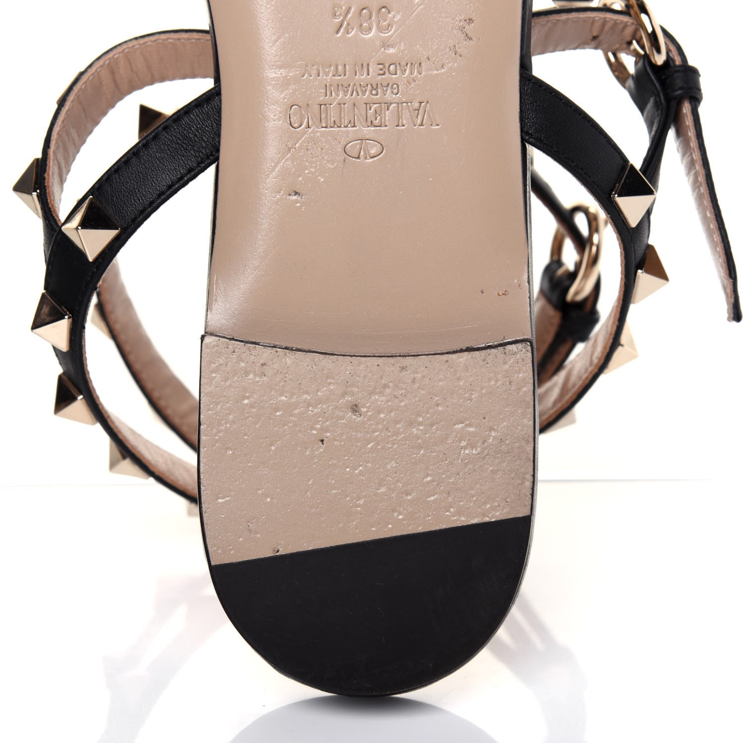 Valentino Garavani Nappa Rockstud Ankle Strap Flat Thong Sandals 38.5 Black 9 of 13