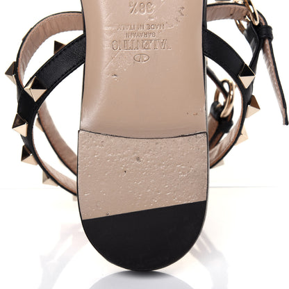 Valentino Garavani Nappa Rockstud Ankle Strap Flat Thong Sandals 38.5 Black 9 of 13