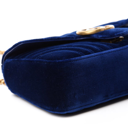 Gucci Velvet Matelasse Small GG Marmont Shoulder Bag Cobalt Blue 7 of 11