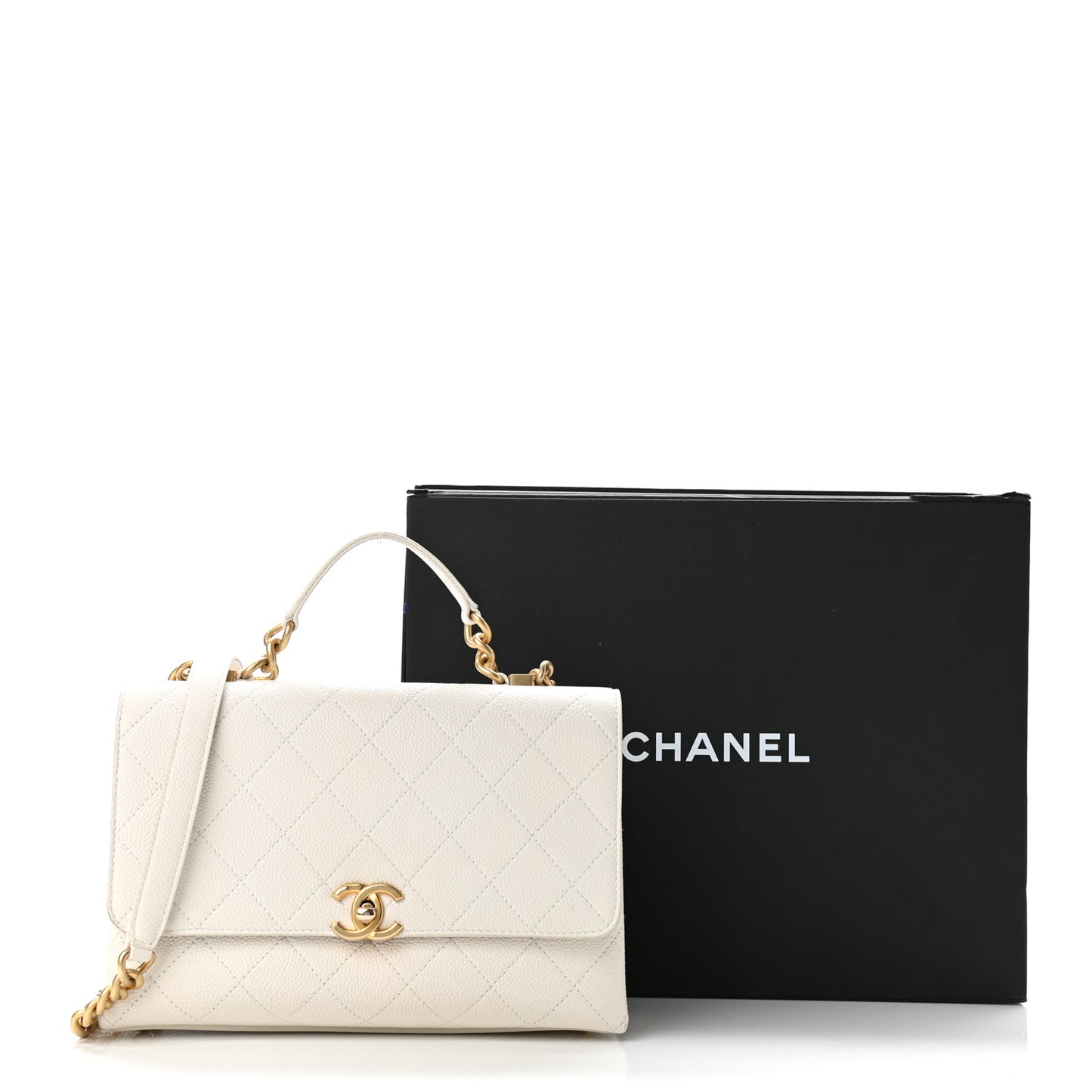 Grained Calfskin Small Stitched Flap White