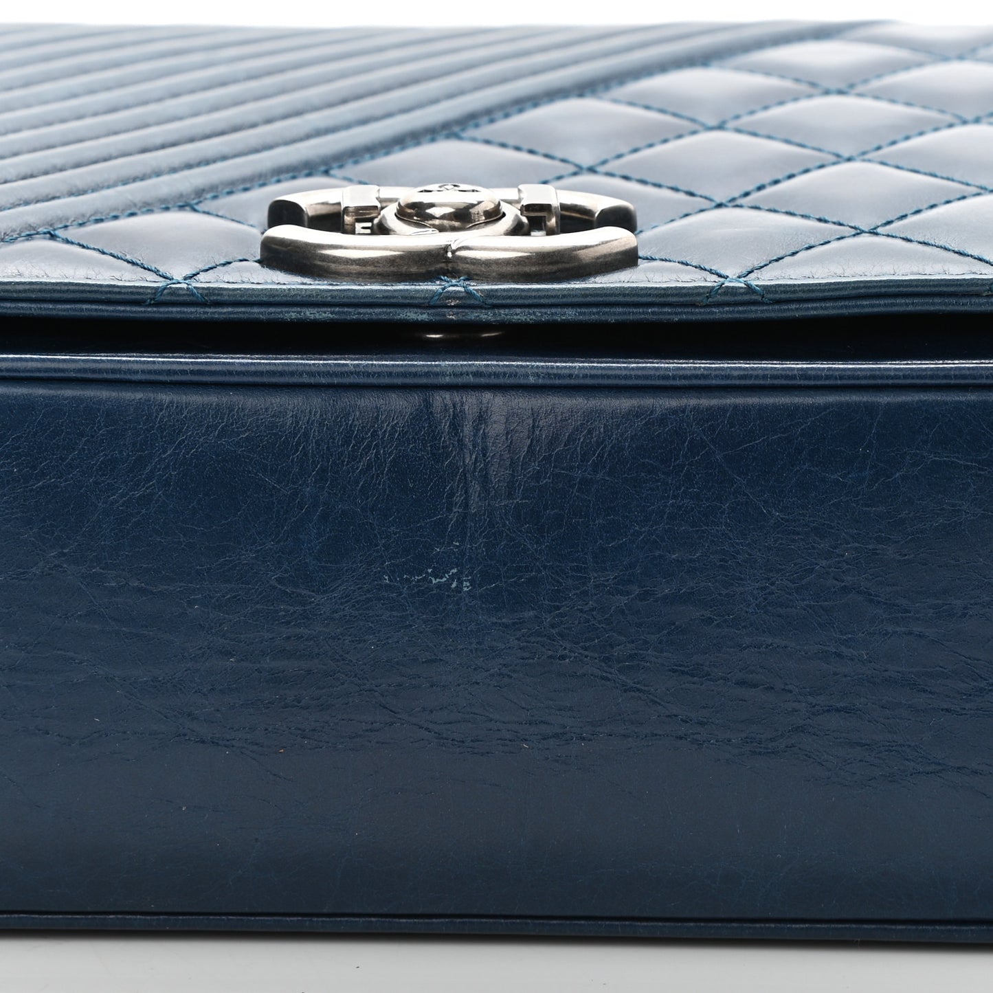 Glazed Calfskin Quilted Large Coco Boy Flap Blue