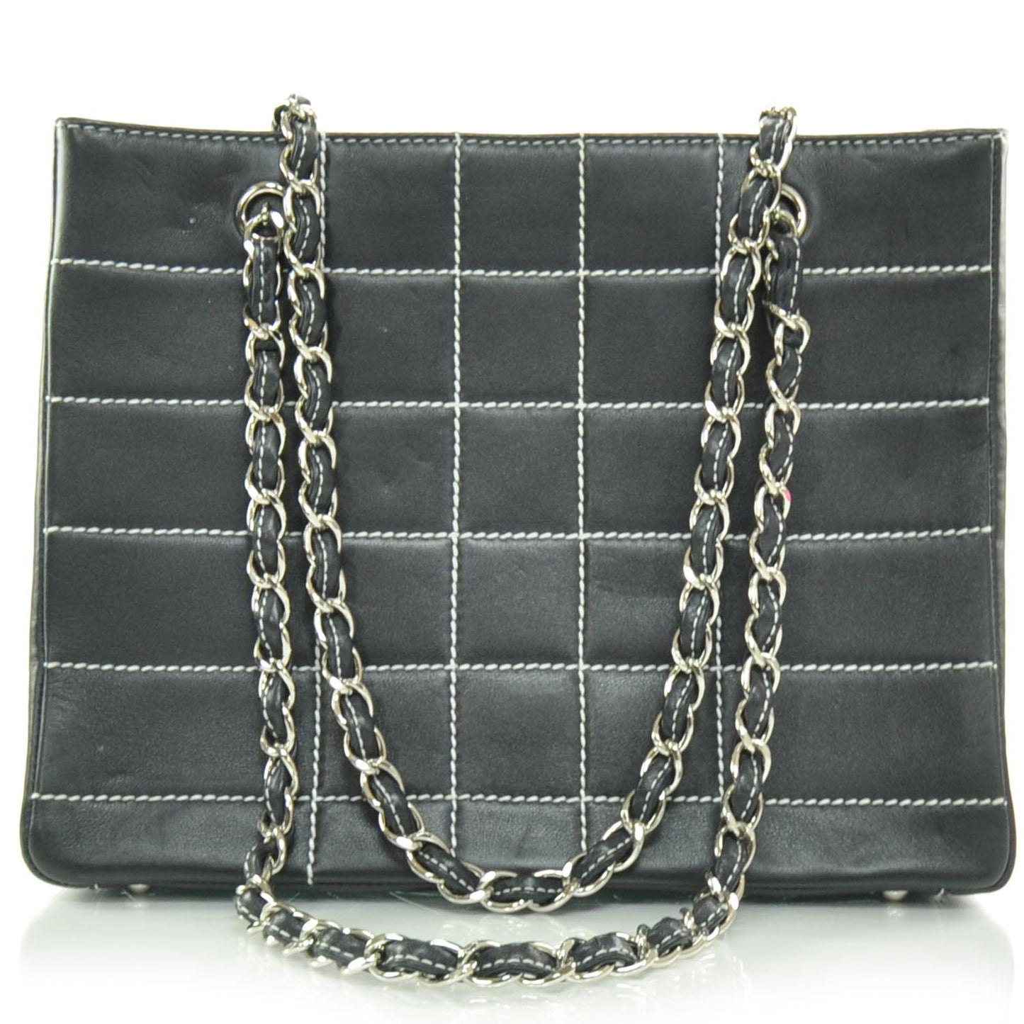 Leather Contrast Stitch Surpique Shoulder Bag Black
