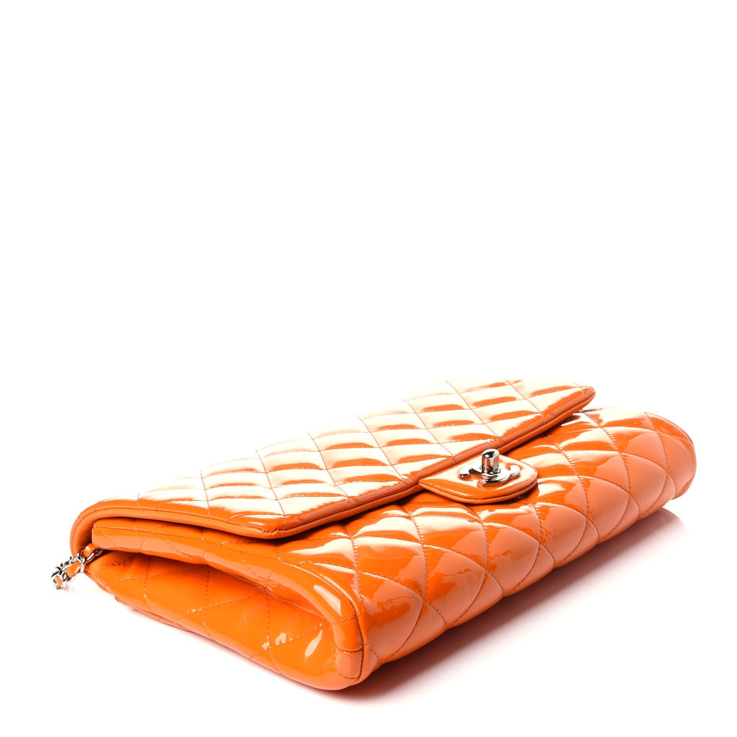 Patent Quilted Clutch with Chain Flap Orange
