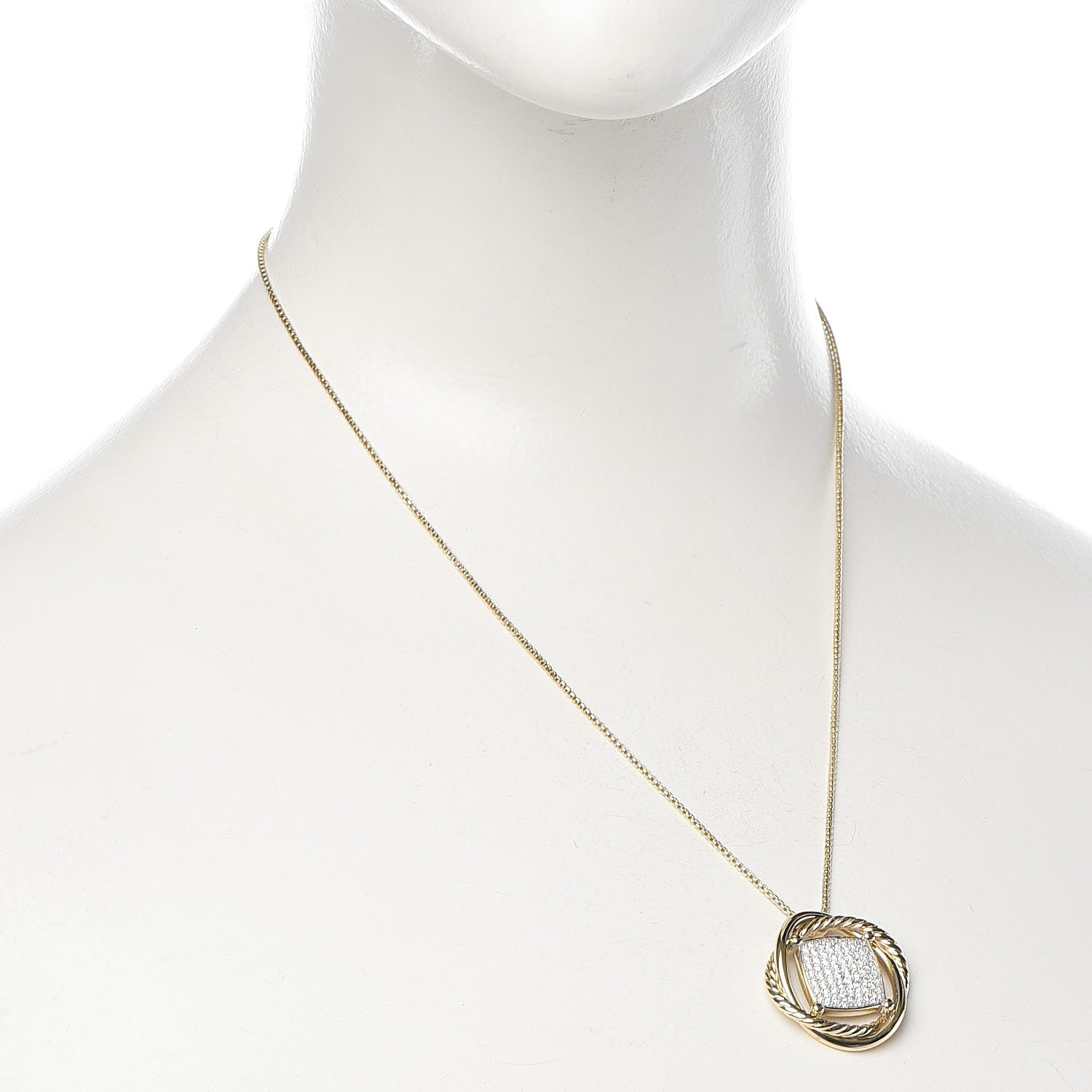 David Yurman 18K Yellow Gold Diamond 20mm Infinity Pendant Necklace 2 of 14