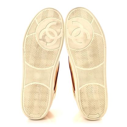 Chanel Metallic Satin Lambskin Mens Logo High Top Sneakers 45 Gold Burgundy 6 of 8